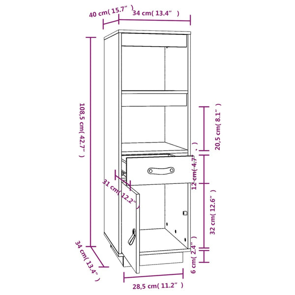 Highboard Kiefer Massivholz 34x40x108,5 cm