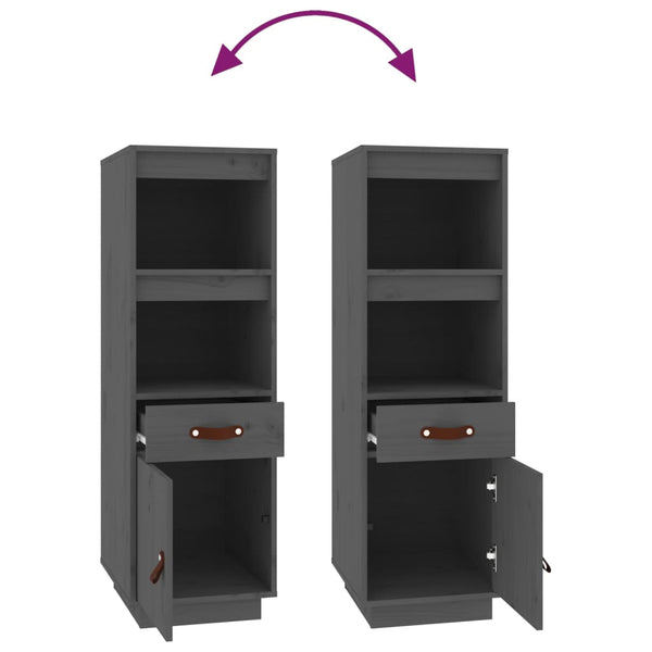 Graues Highboard Kiefer Massivholz 34x40x108,5 cm