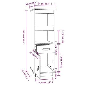 Graues Highboard Kiefer Massivholz 34x40x108,5 cm
