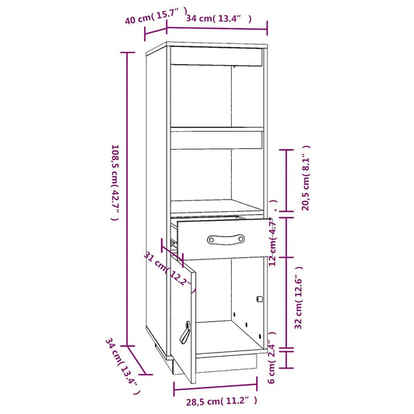 Highboard Schwarz 34x40x108,5 cm Kiefer Massivholz