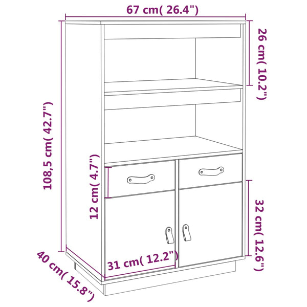 Weißes Highboard Kiefer Massivholz 67cm