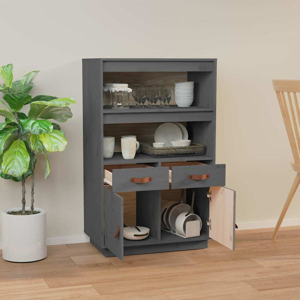 Graues Highboard Kiefer Massivholz 67x40x108,5 cm