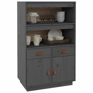 Graues Highboard Kiefer Massivholz 67x40x108,5 cm
