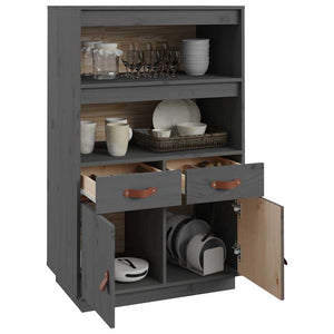 Graues Highboard Kiefer Massivholz 67x40x108,5 cm