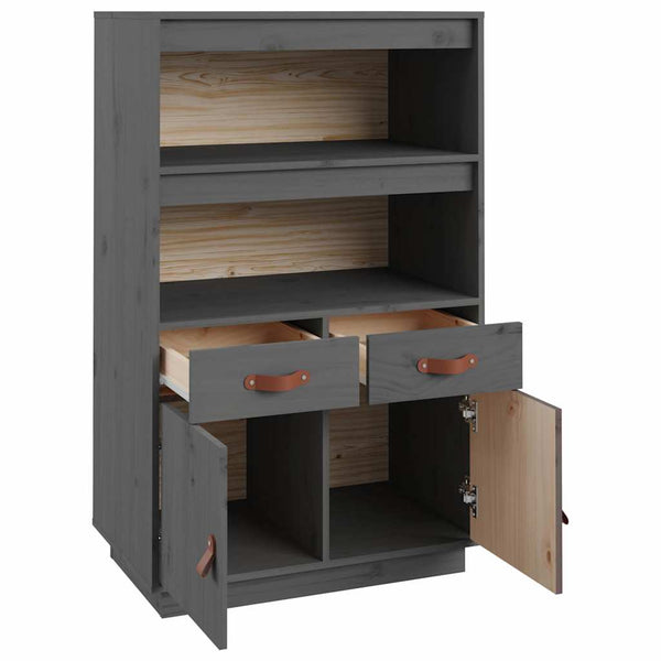 Graues Highboard Kiefer Massivholz 67x40x108,5 cm