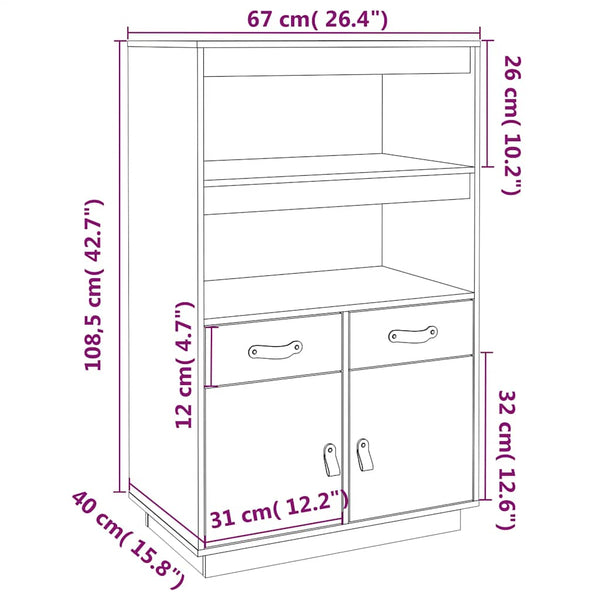 Graues Highboard Kiefer Massivholz 67x40x108,5 cm