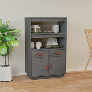 Graues Highboard Kiefer Massivholz 67x40x108,5 cm