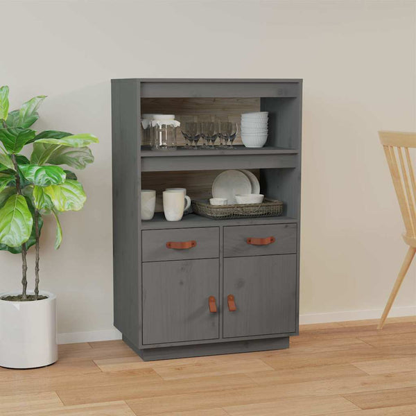 Graues Highboard Kiefer Massivholz 67x40x108,5 cm