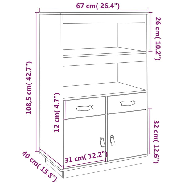 Highboard Honigbraun Kiefer Massivholz 67x40x108,5 cm