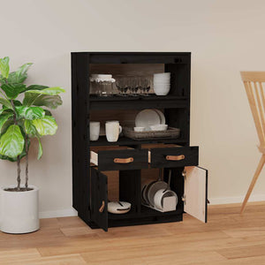 Schwarzes Highboard Kiefer Massivholz 67x108,5 cm