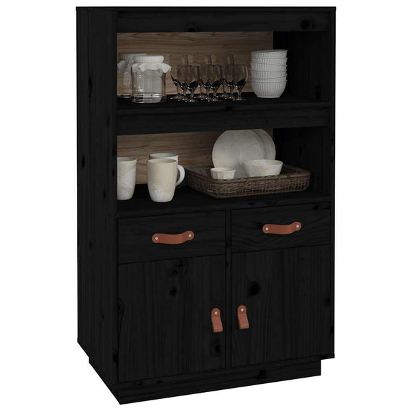 Schwarzes Highboard Kiefer Massivholz 67x108,5 cm