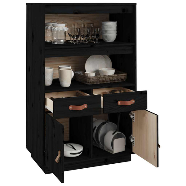 Schwarzes Highboard Kiefer Massivholz 67x108,5 cm