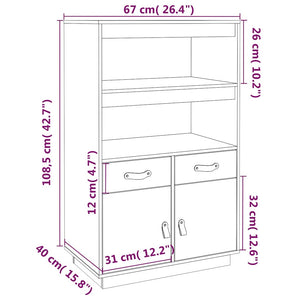 Schwarzes Highboard Kiefer Massivholz 67x108,5 cm