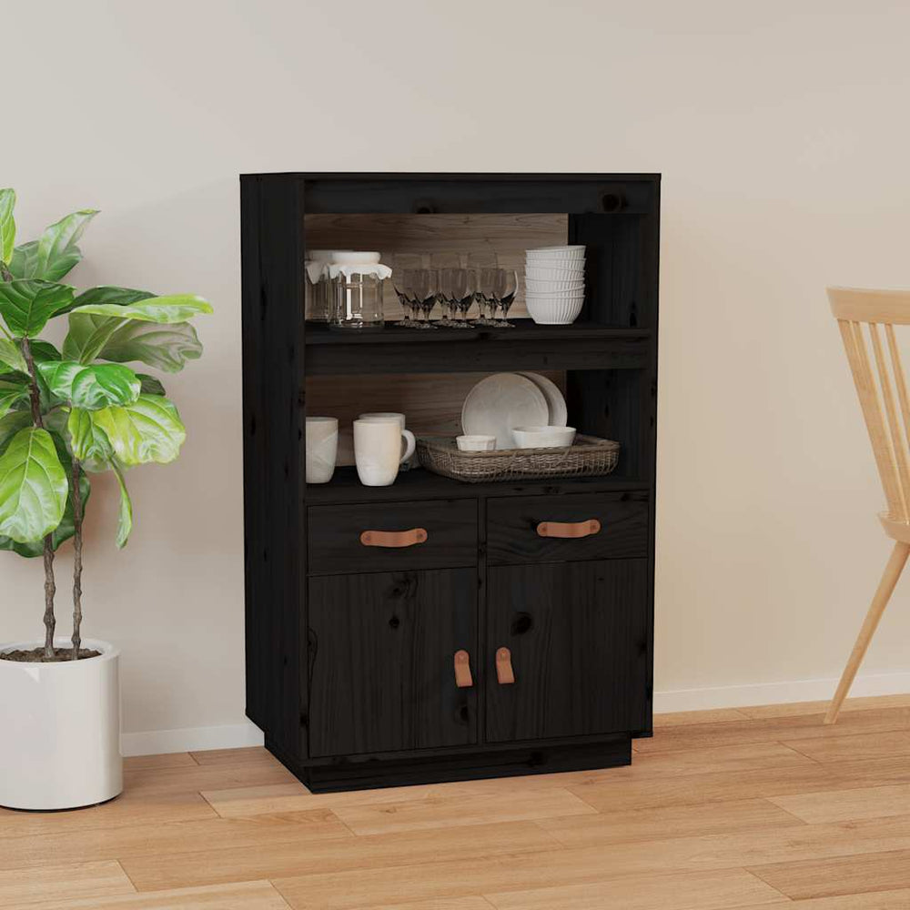 Schwarzes Highboard Kiefer Massivholz 67x108,5 cm