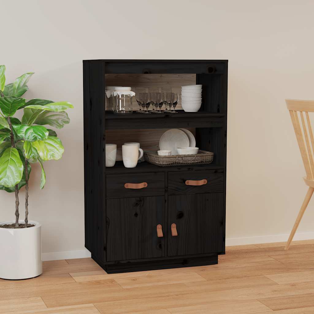 Schwarzes Highboard Kiefer Massivholz 67x108,5 cm
