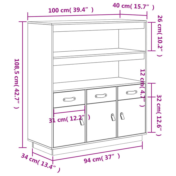 Highboard Kiefer Massivholz 100x40x108,5 cm