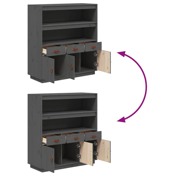 Graues Highboard 100x40x108,5cm Kiefer Massivholz
