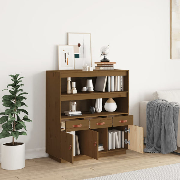Highboard Honigbraun Kiefer Massivholz 100cm