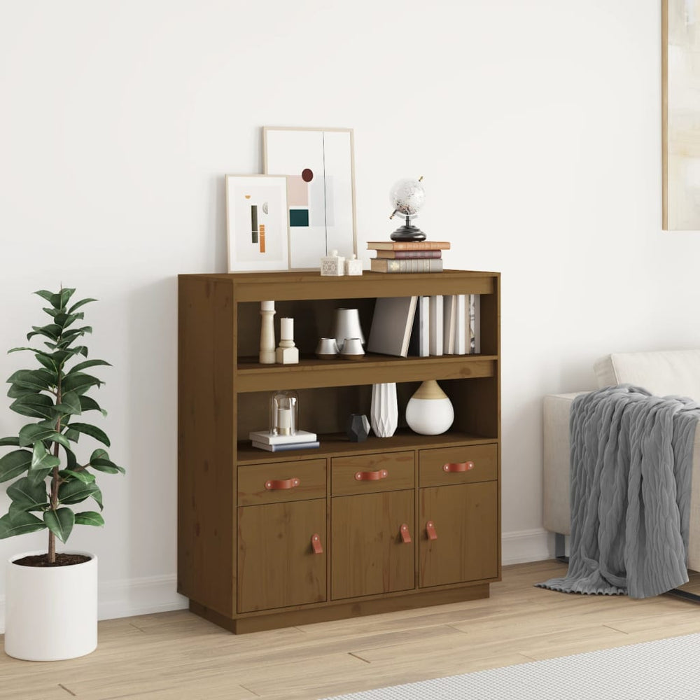 Highboard Honigbraun Kiefer Massivholz 100cm