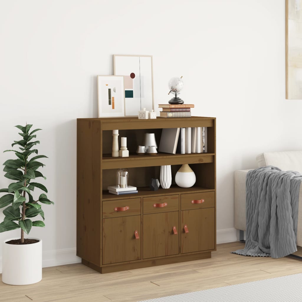 Highboard Honigbraun Kiefer Massivholz 100cm