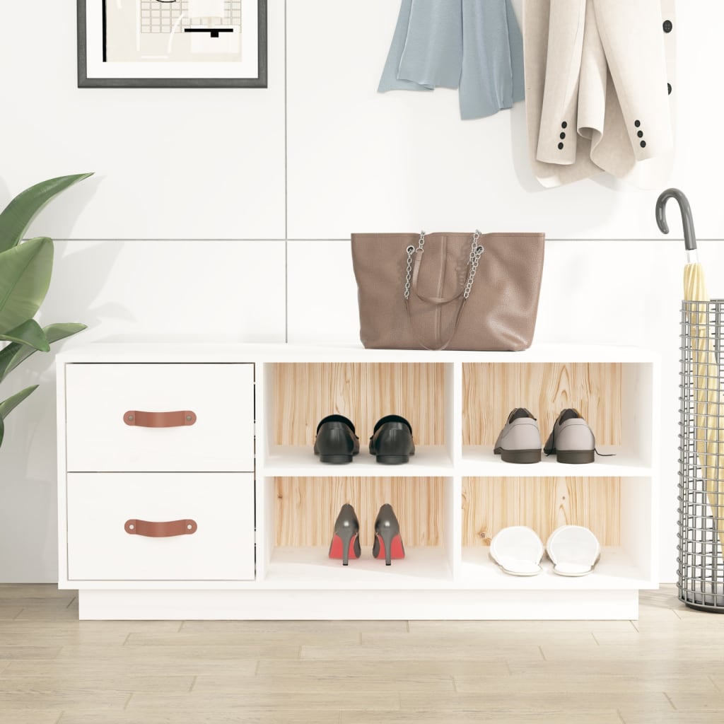 Weiße Schuhbank Kiefer Massivholz 100cm