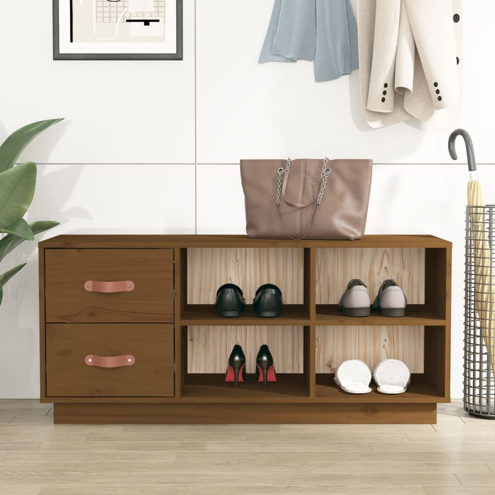 Schuhbank Honigbraun Kiefer Massivholz 100cm