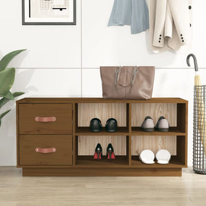 Schuhbank Honigbraun Kiefer Massivholz 100cm