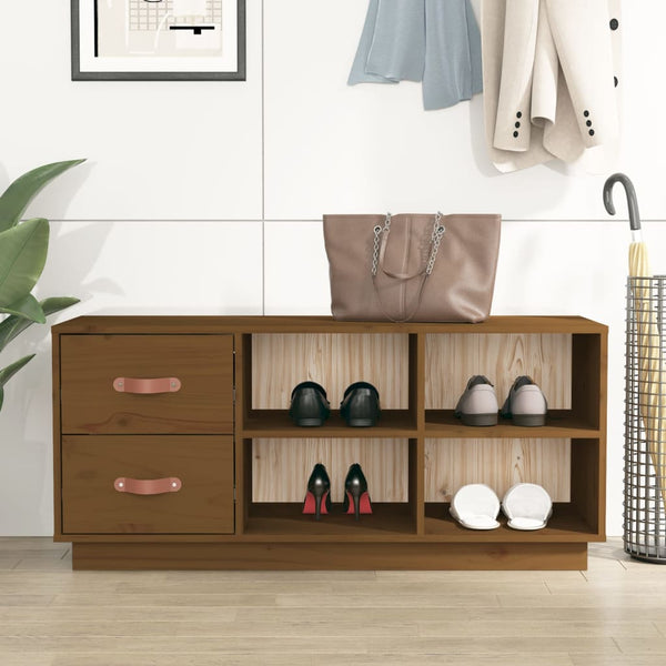 Schuhbank Honigbraun Kiefer Massivholz 100cm