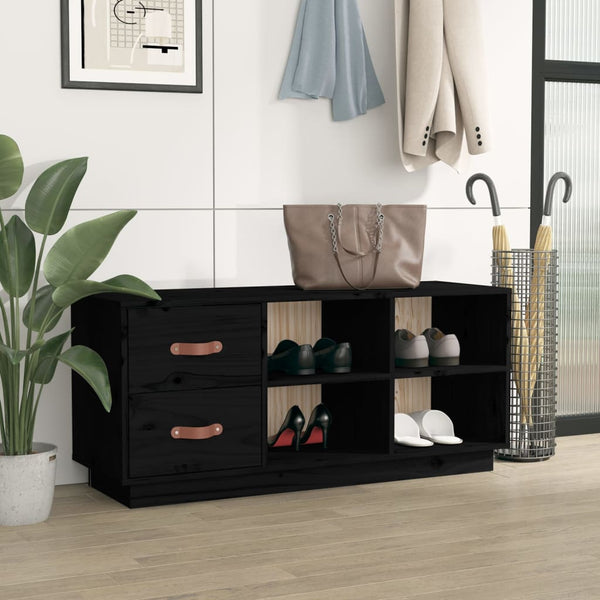 Schuhbank Schwarz Kiefer Massivholz 100cm