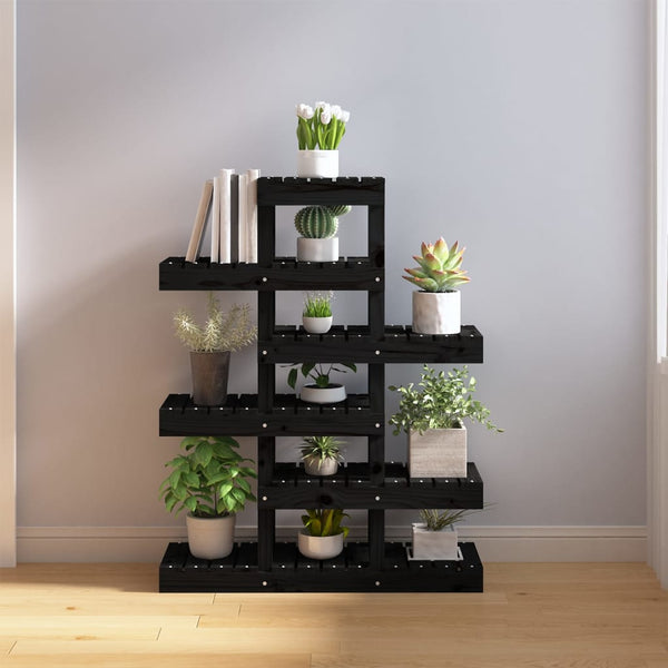 vidaXL Support pour plantes noir 85x25x109,5 cm en bois de pin massif