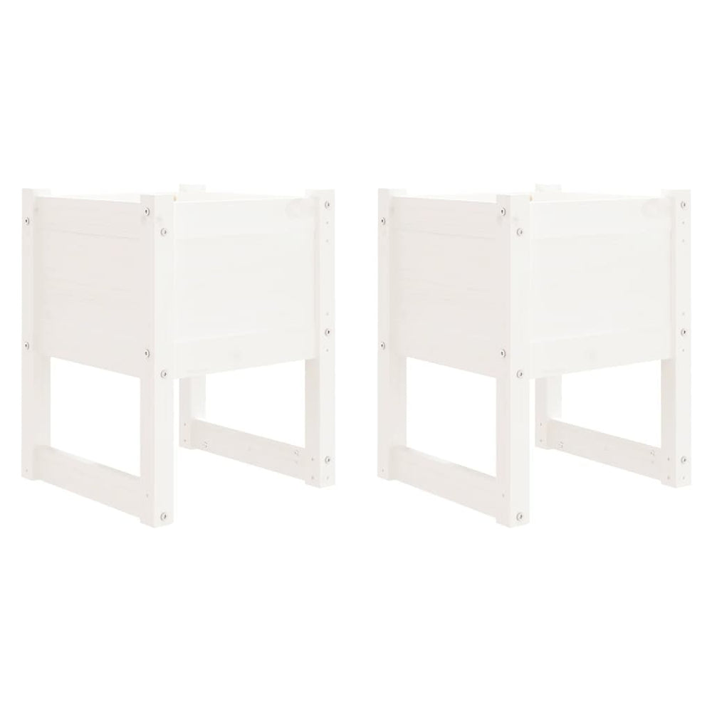 Pflanzkübel 2er Set, Kiefer Massivholz, 40x40x52,5cm, Weiß
