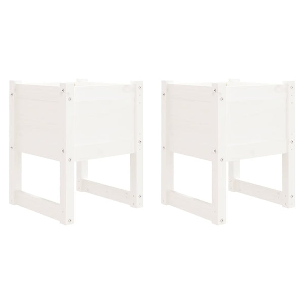 Pflanzkübel 2er Set, Kiefer Massivholz, 40x40x52,5cm, Weiß