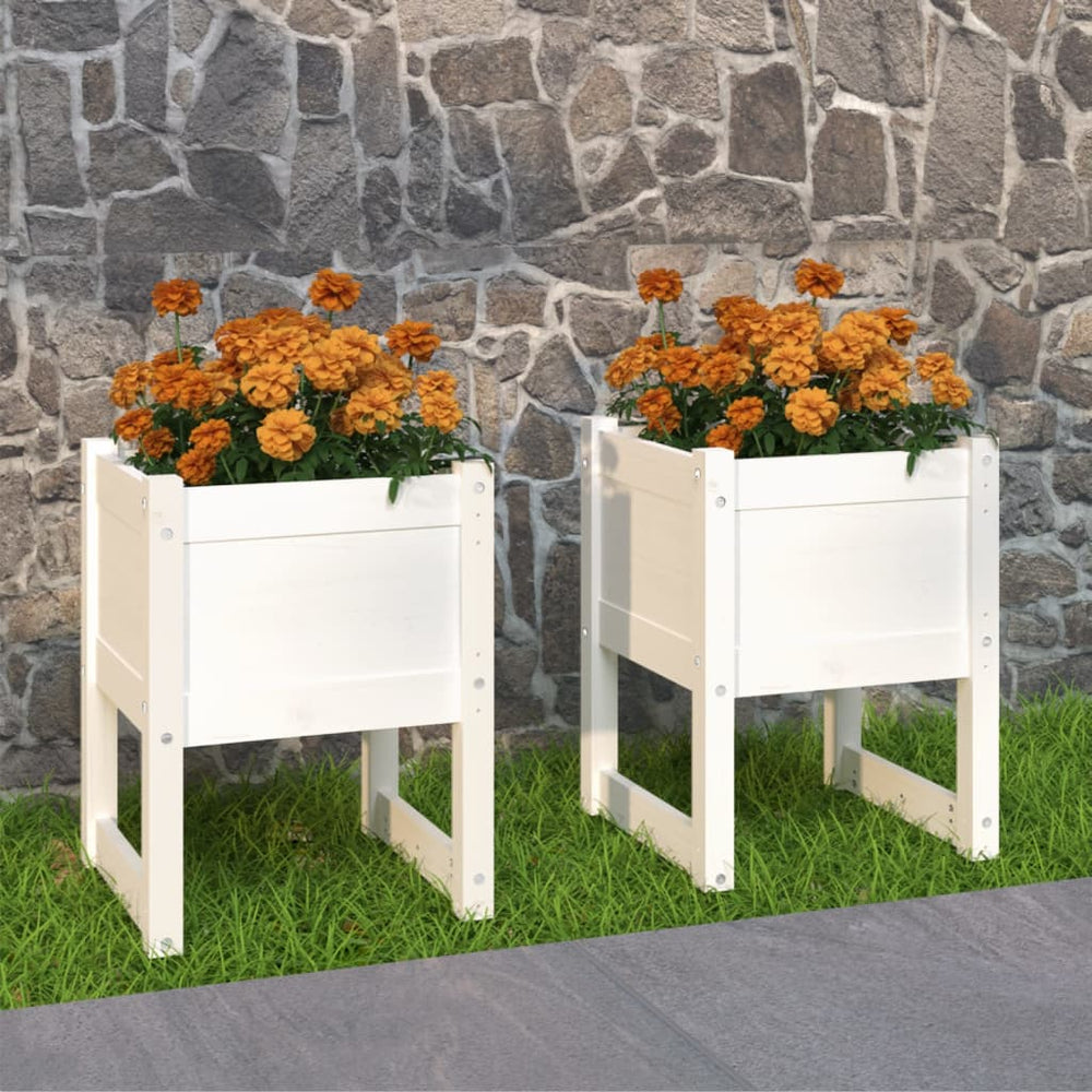 Pflanzkübel 2er Set, Kiefer Massivholz, 40x40x52,5cm, Weiß