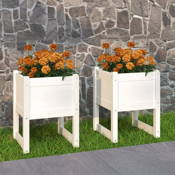 Pflanzkübel 2er Set, Kiefer Massivholz, 40x40x52,5cm, Weiß