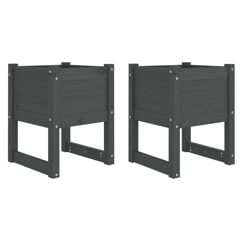 2er Set Pflanzkübel Grau 40x40x52,5cm Kiefernholz
