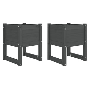 2er Set Pflanzkübel Grau 40x40x52,5cm Kiefernholz