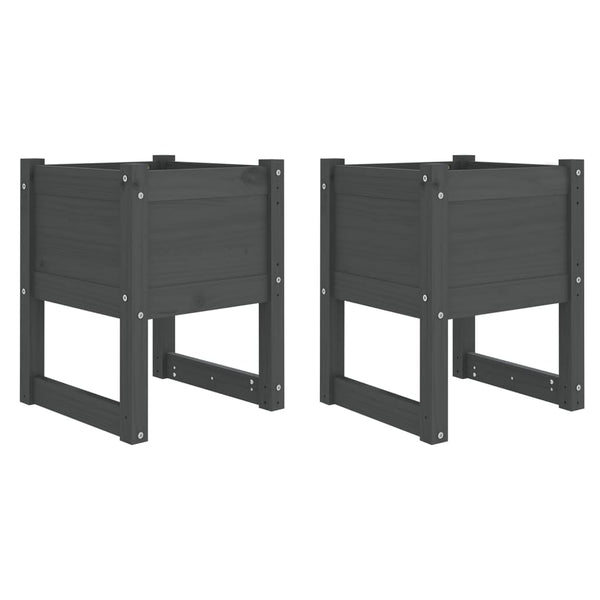 2er Set Pflanzkübel Grau 40x40x52,5cm Kiefernholz