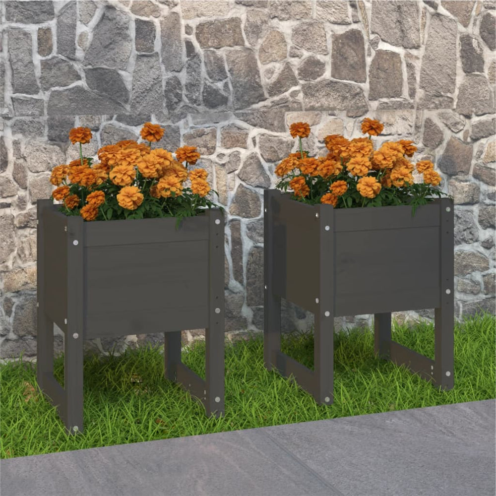 2er Set Pflanzkübel Grau 40x40x52,5cm Kiefernholz