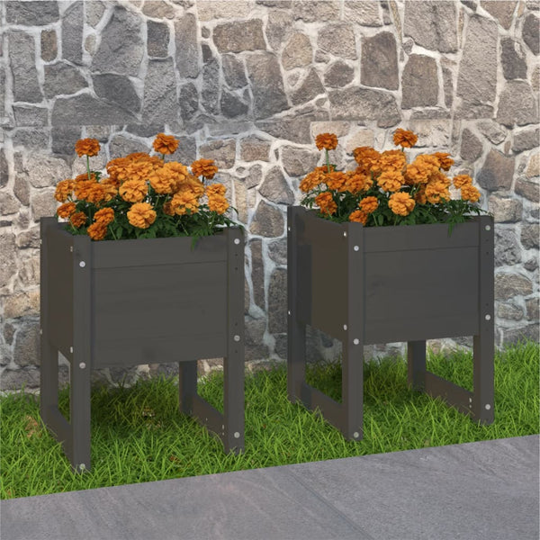 2er Set Pflanzkübel Grau 40x40x52,5cm Kiefernholz