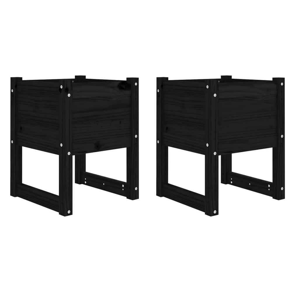 2er Set Pflanzkübel Schwarz 40x40 cm Kiefernholz