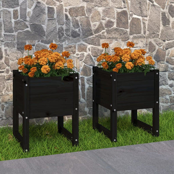 vidaXL Jardinières 2 pcs Noir 40x40x52,5 cm Bois de pin massif