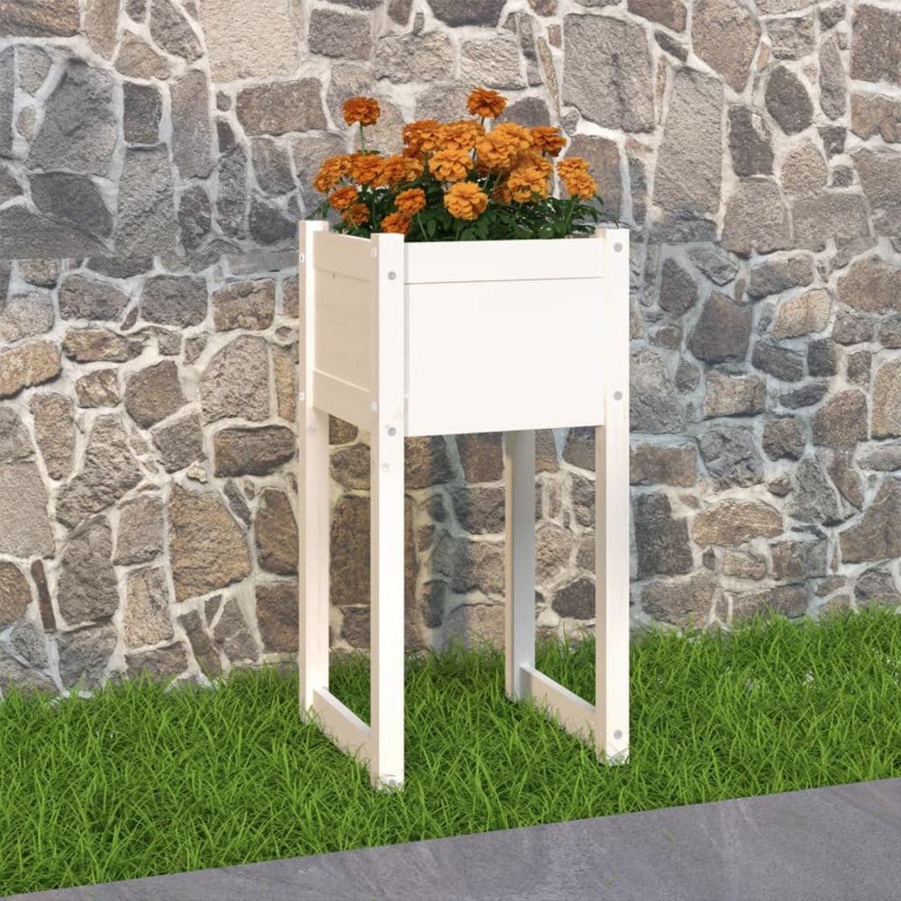 Pflanzkübel Weiß 40x40x81cm Kiefer Massivholz