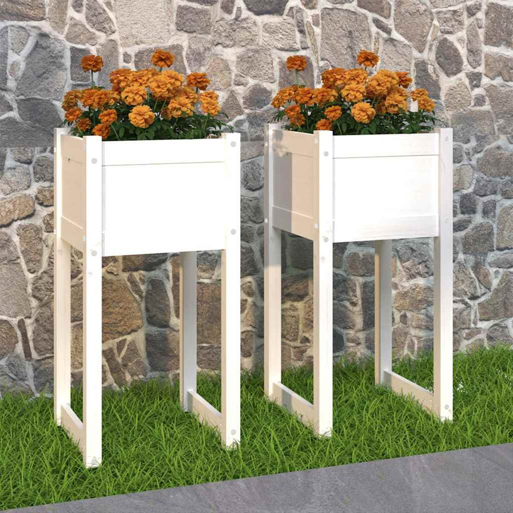 Pflanzkübel 2er Set Weiß Kiefer 40x40x81cm