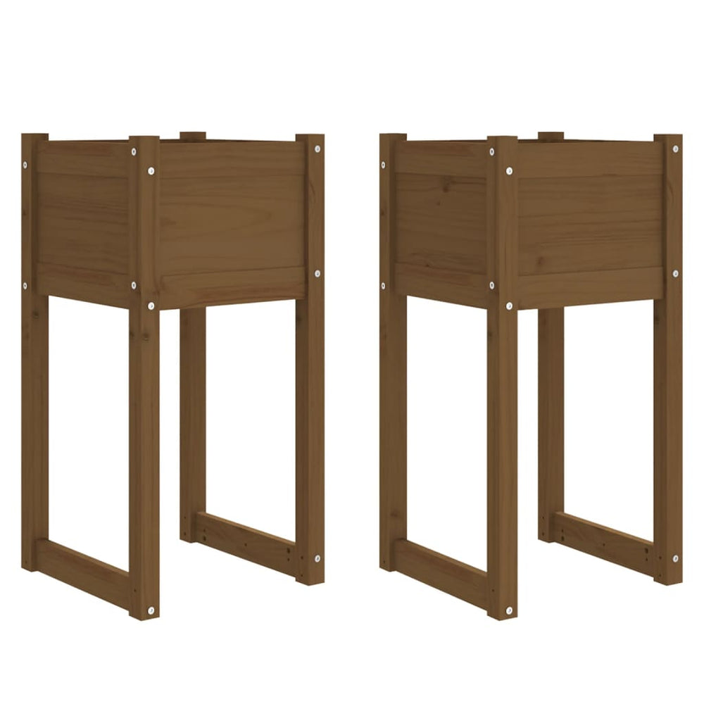 Pflanzkübel 2er Set Honigbraun 40x40x81cm Kiefernholz
