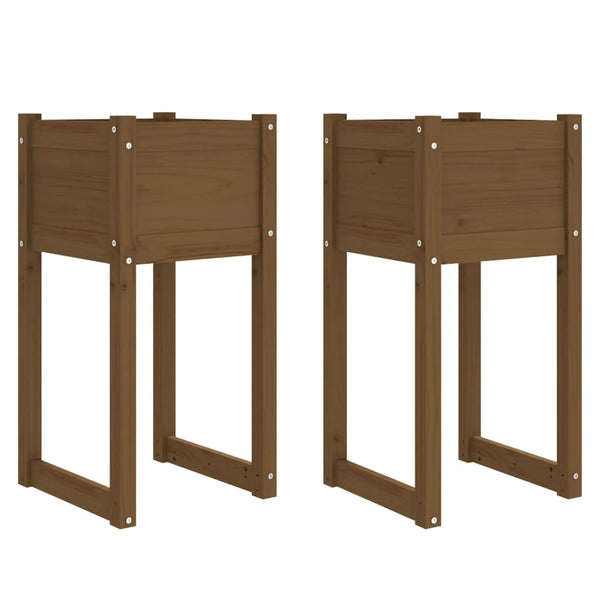Pflanzkübel 2er Set Honigbraun 40x40x81cm Kiefernholz