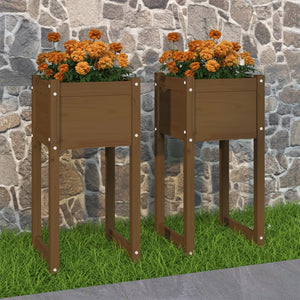 Pflanzkübel 2er Set Honigbraun 40x40x81cm Kiefernholz