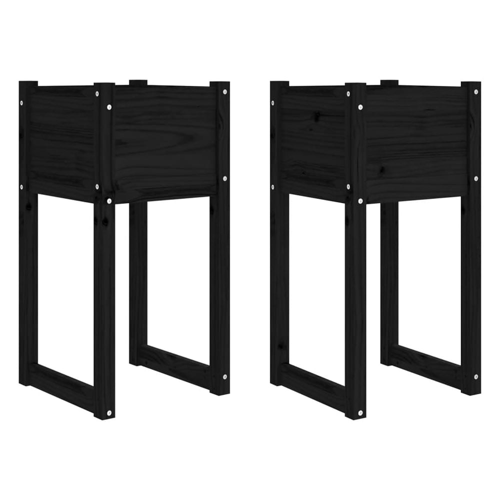 Pflanzkübel Set, 2 Stk, 40x40x81cm, Kiefer, Schwarz