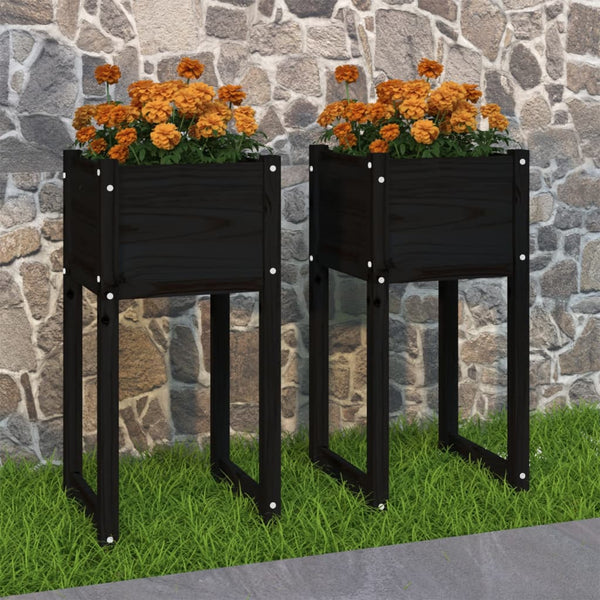 Pflanzkübel Set, 2 Stk, 40x40x81cm, Kiefer, Schwarz