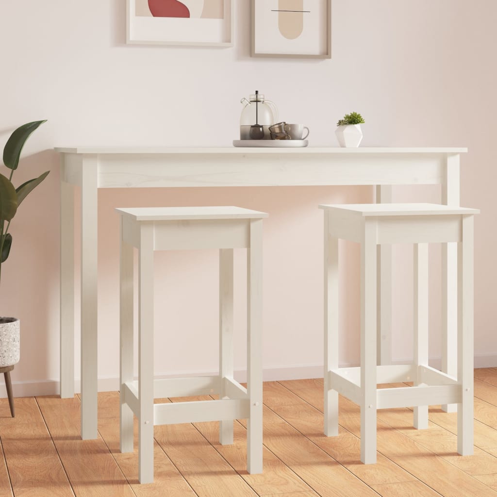 Barstühle 2er Set, Kiefer Massivholz, Weiß