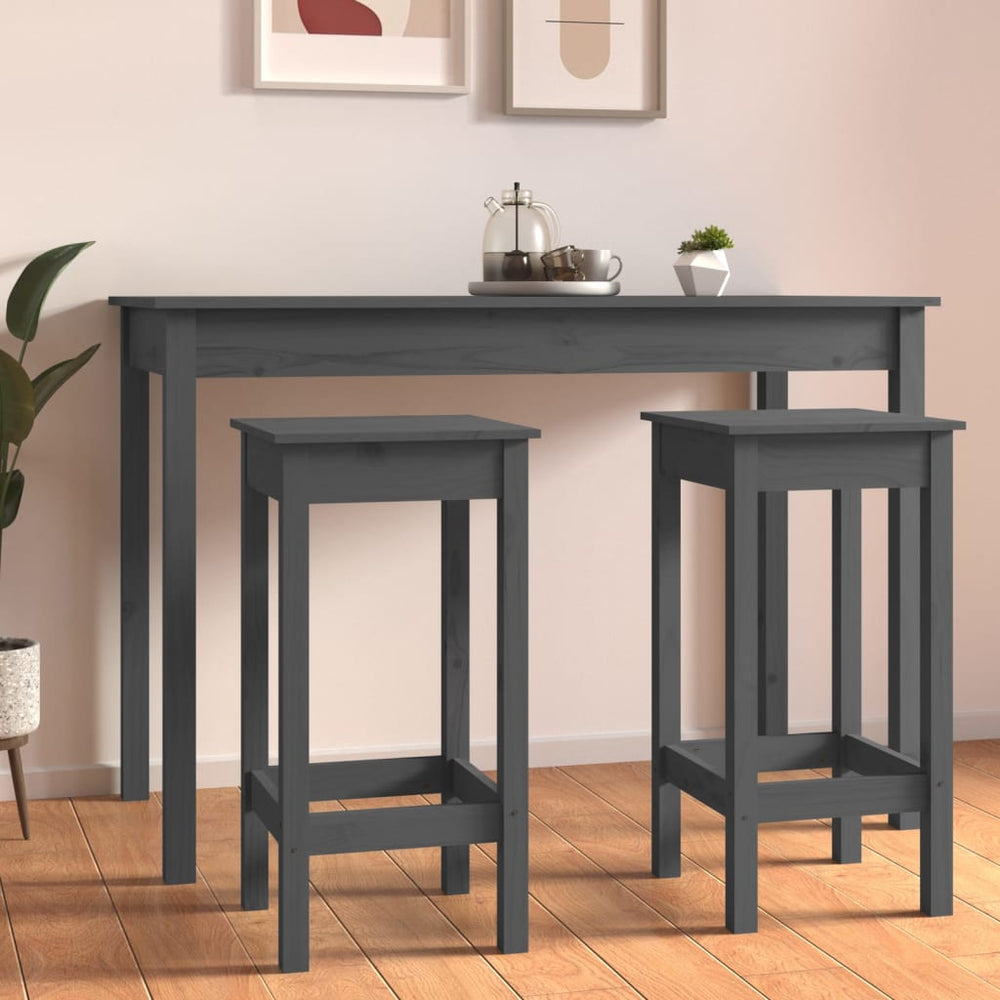 2er Set Barstühle Grau Kiefernholz